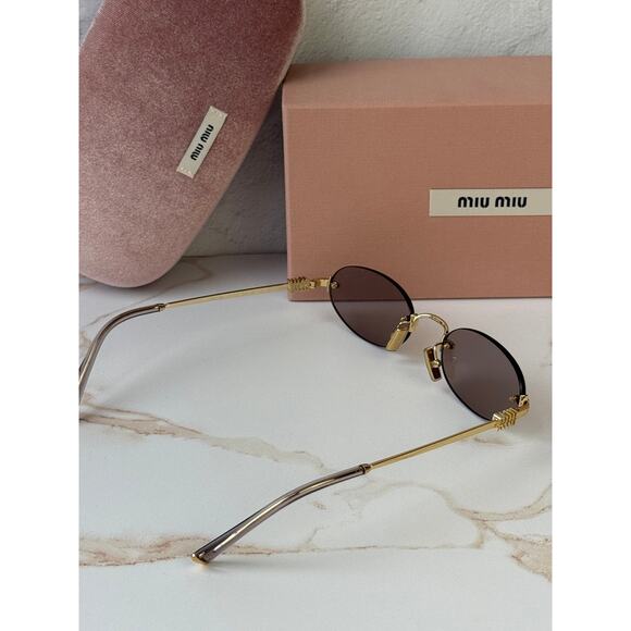NEW Miu Miu MU A54S Rimless Sunglasses in Gold Pink $578